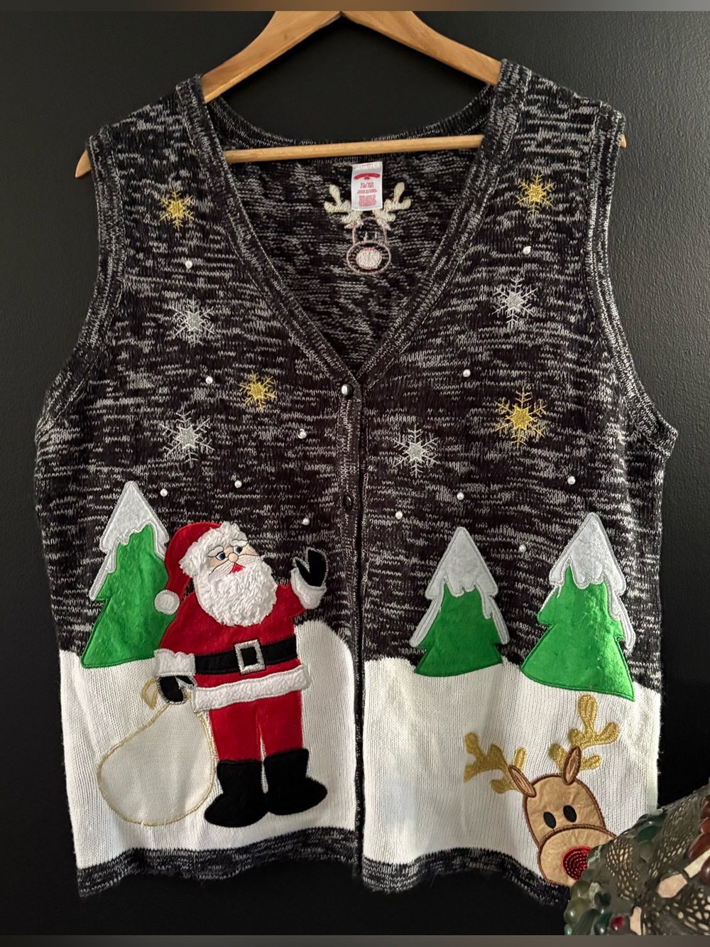 Holiday Time Christmas Santa & Rudolph Sweater Vest Size XL